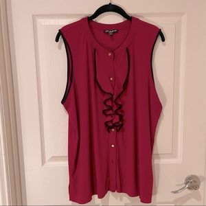 1X Cable and Gauge Ruffle Front Sleeveless Blouse